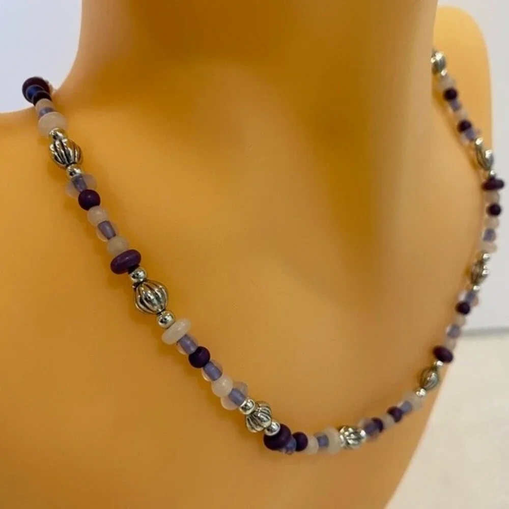 Necklace & Earrings set! Blue, clear & silver beads with silver Sun earrings.